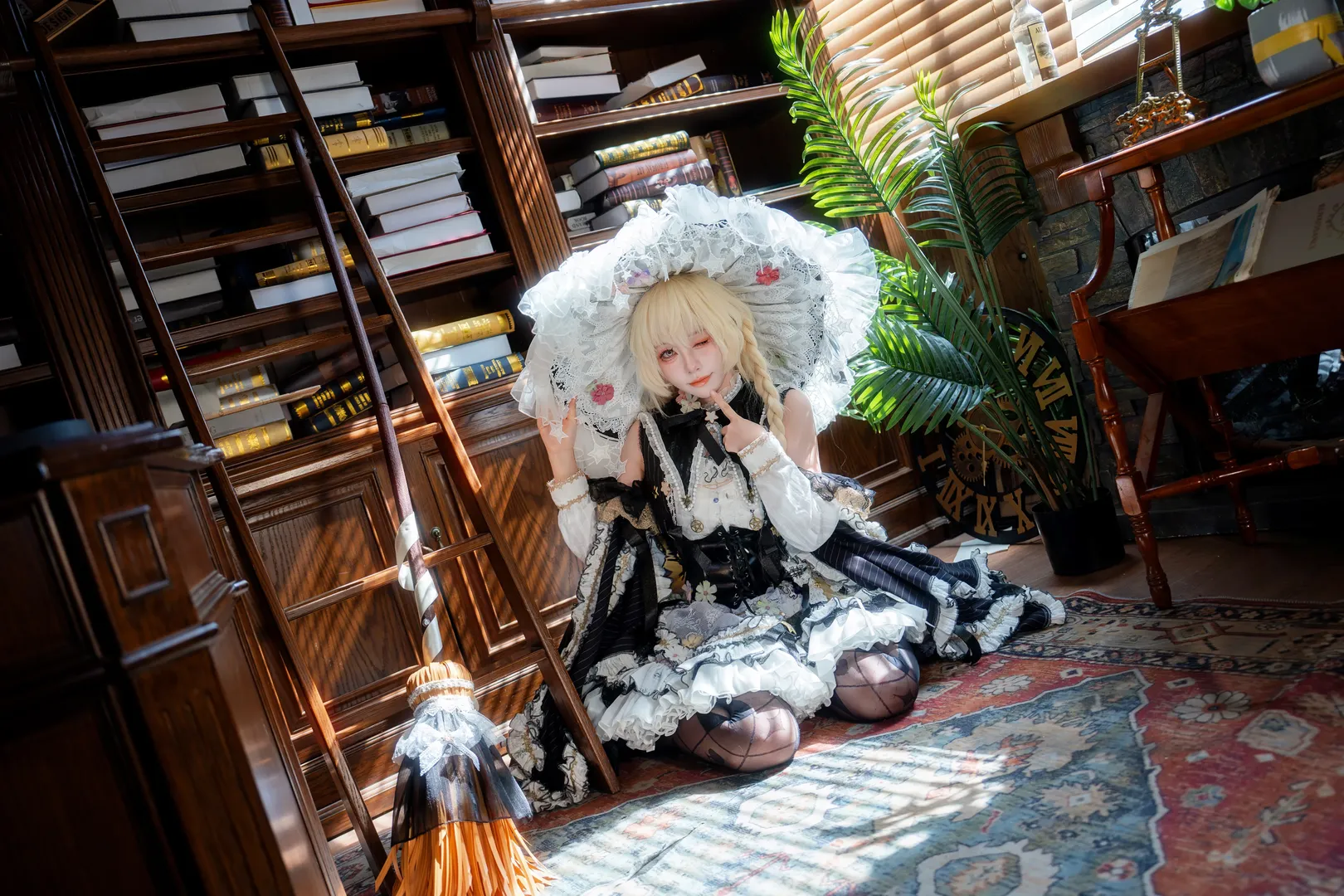 魔法使, Touhou Project, 雾雨魔理沙cos, Lolita风格, 图书馆摄影 - 第12张