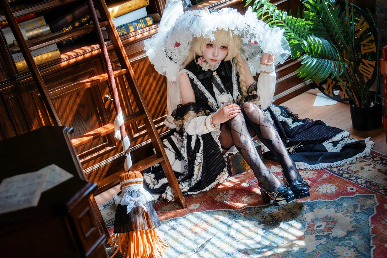 魔法使, Touhou Project, 雾雨魔理沙cos, Lolita风格, 图书馆摄影 - 第13张