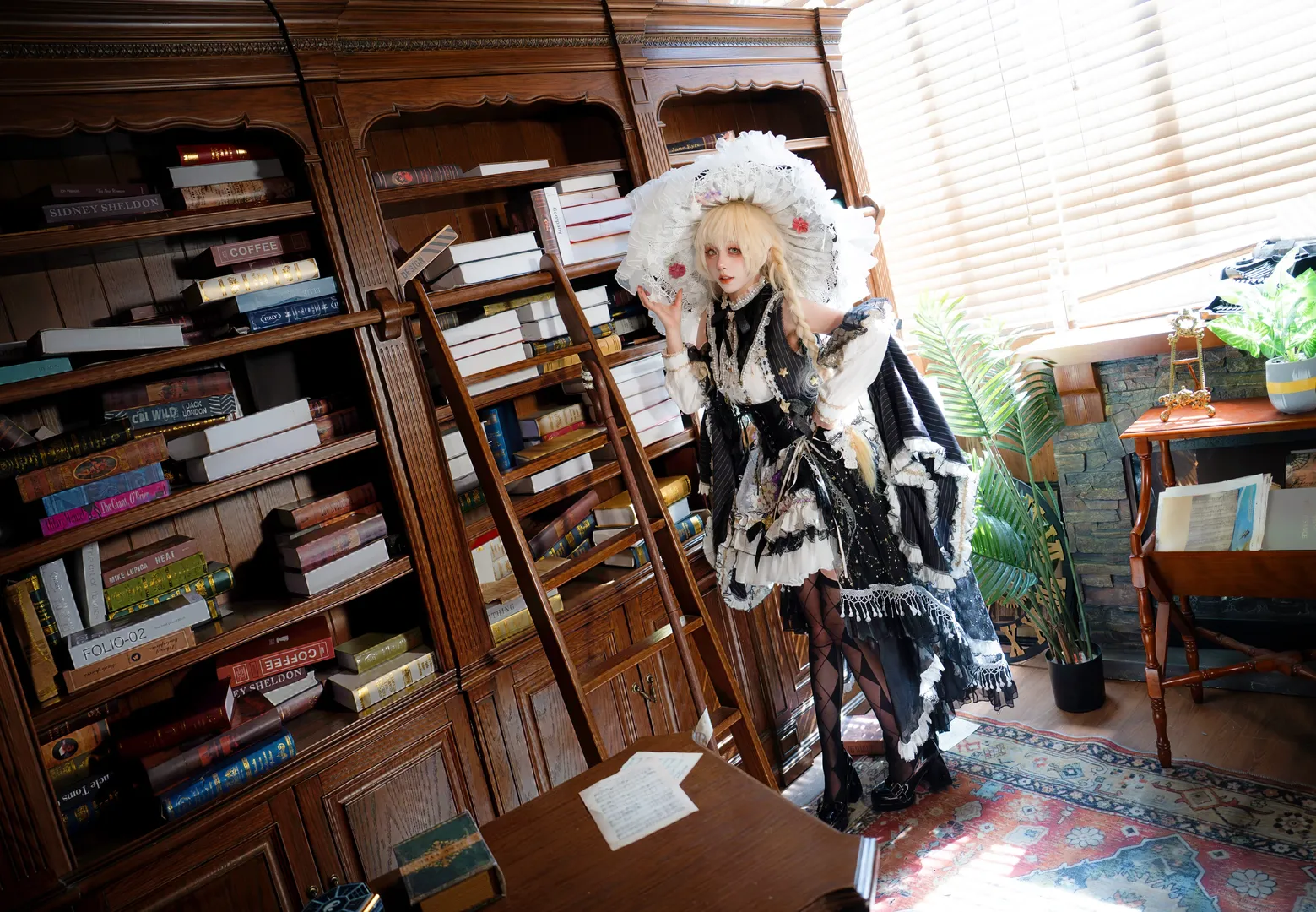 魔法使, Touhou Project, 雾雨魔理沙cos, Lolita风格, 图书馆摄影 - 第2张