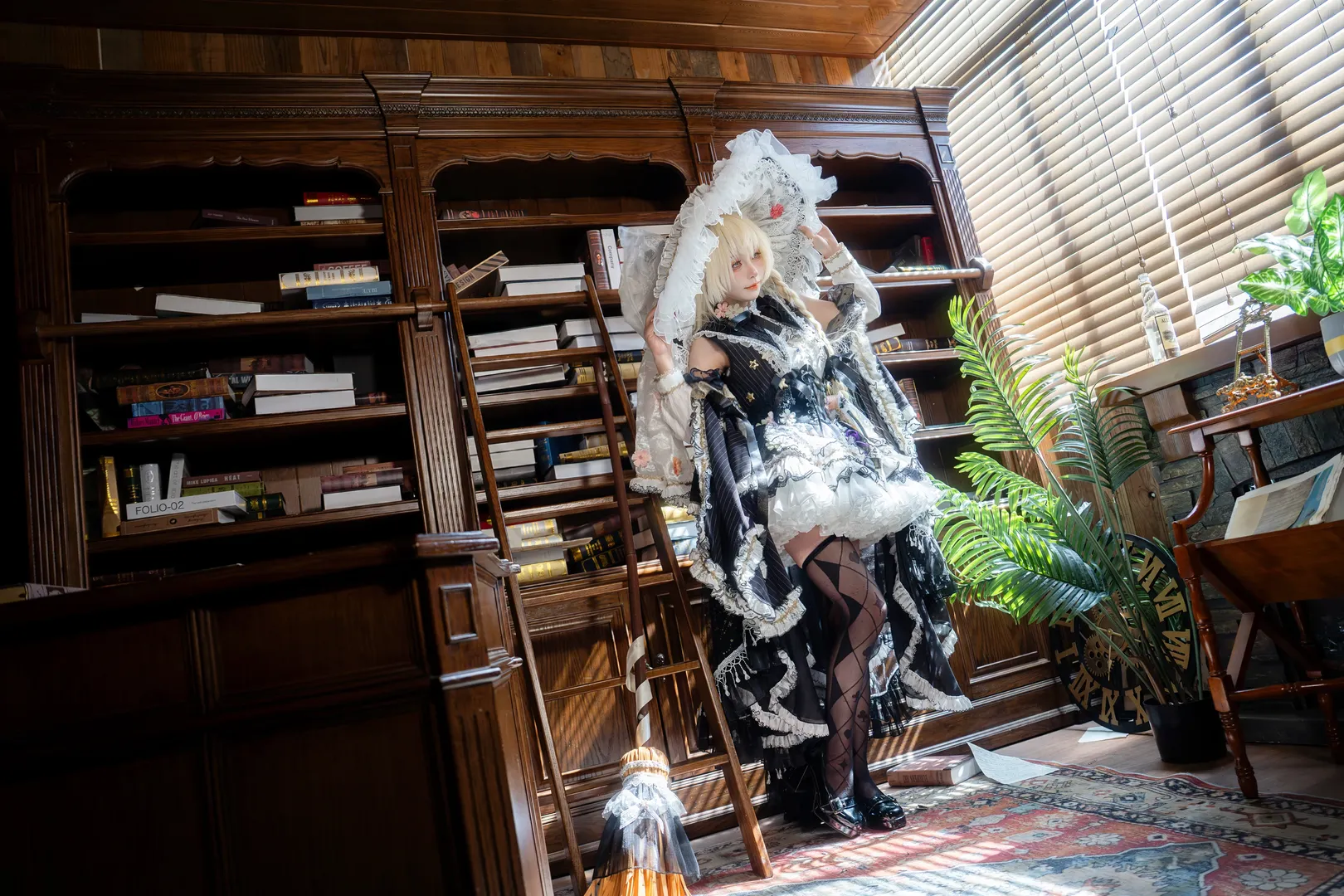 魔法使, Touhou Project, 雾雨魔理沙cos, Lolita风格, 图书馆摄影 - 第3张