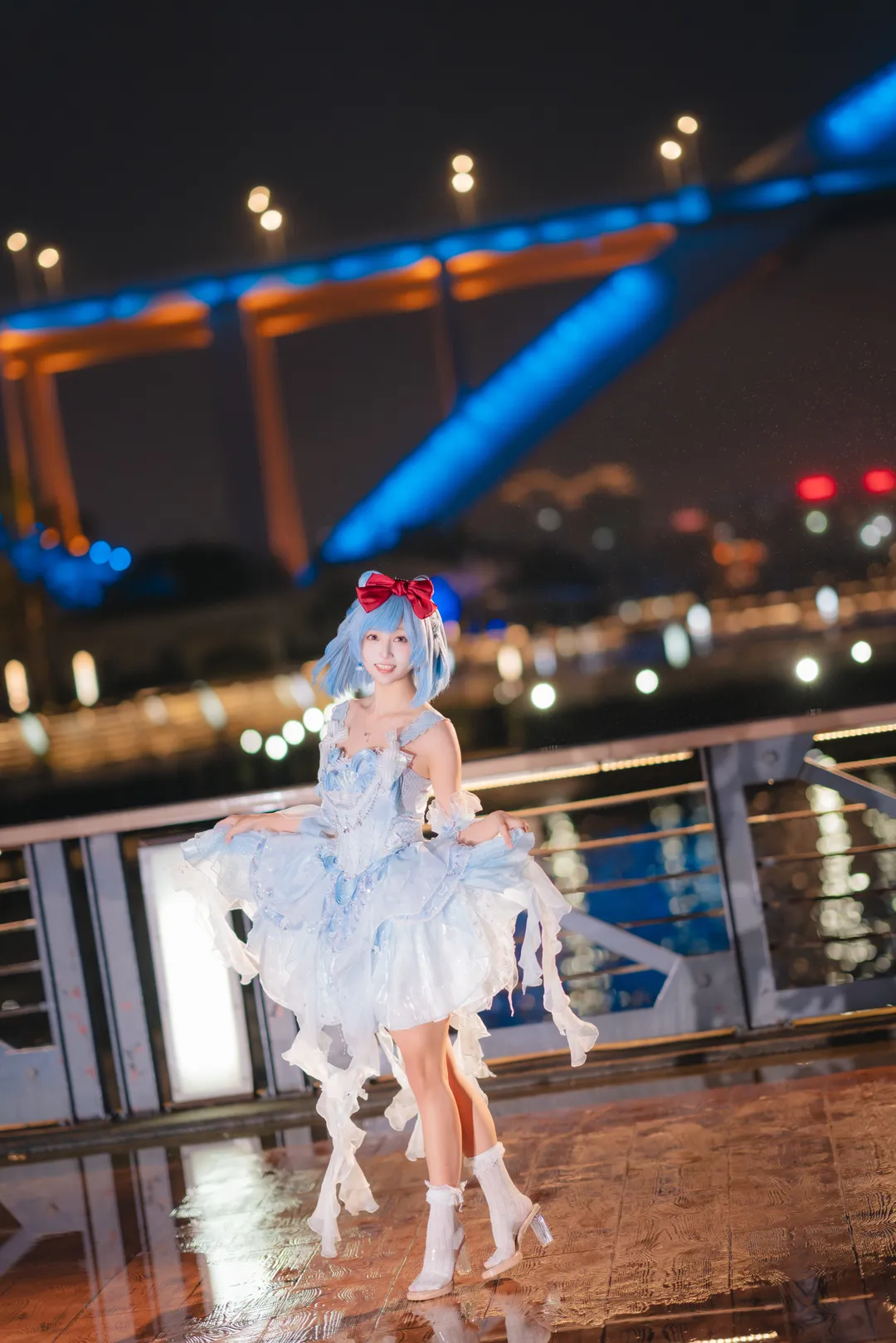 cosplay写真, 水蓝蓝cos, 洛克王国世界, 雨中摄影, 夜景外景