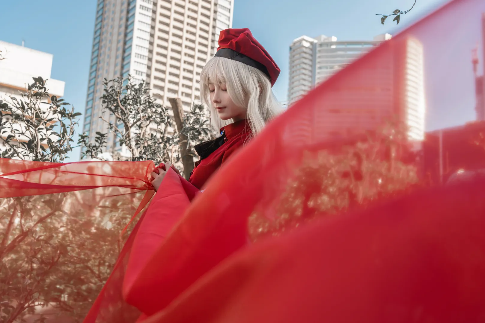 Fate/Grand Order, コスプレ撮影, カレン・オルテンシアのコスプレ, 都市の屋外風景, 赤い紗の光影 - 3枚目