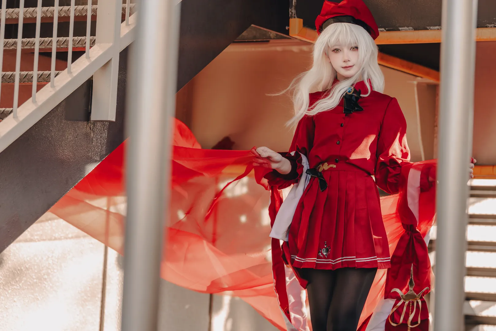 Fate/Grand Order, cosplay摄影, 卡莲奥尔黛西亚cos, 城市外景, 红纱光影