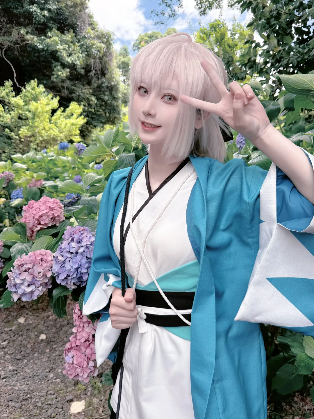 Fate/Grand Order, 沖田總司cos, 外景攝影, 繡球花寫真, 和風服化道 - 第1張