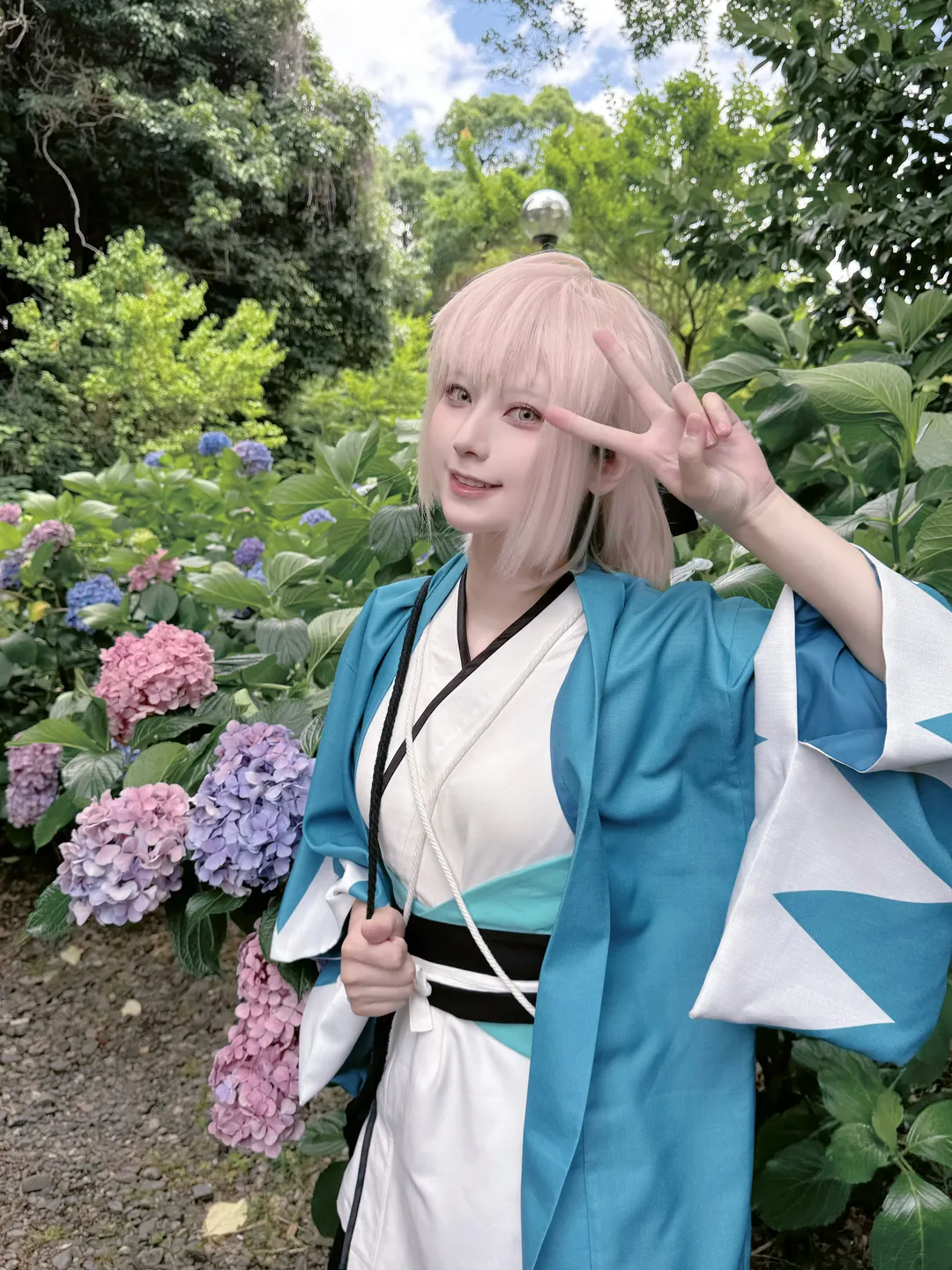Fate/Grand Order, 沖田總司cos, 外景攝影, 繡球花寫真, 和風服化道 - 第2張