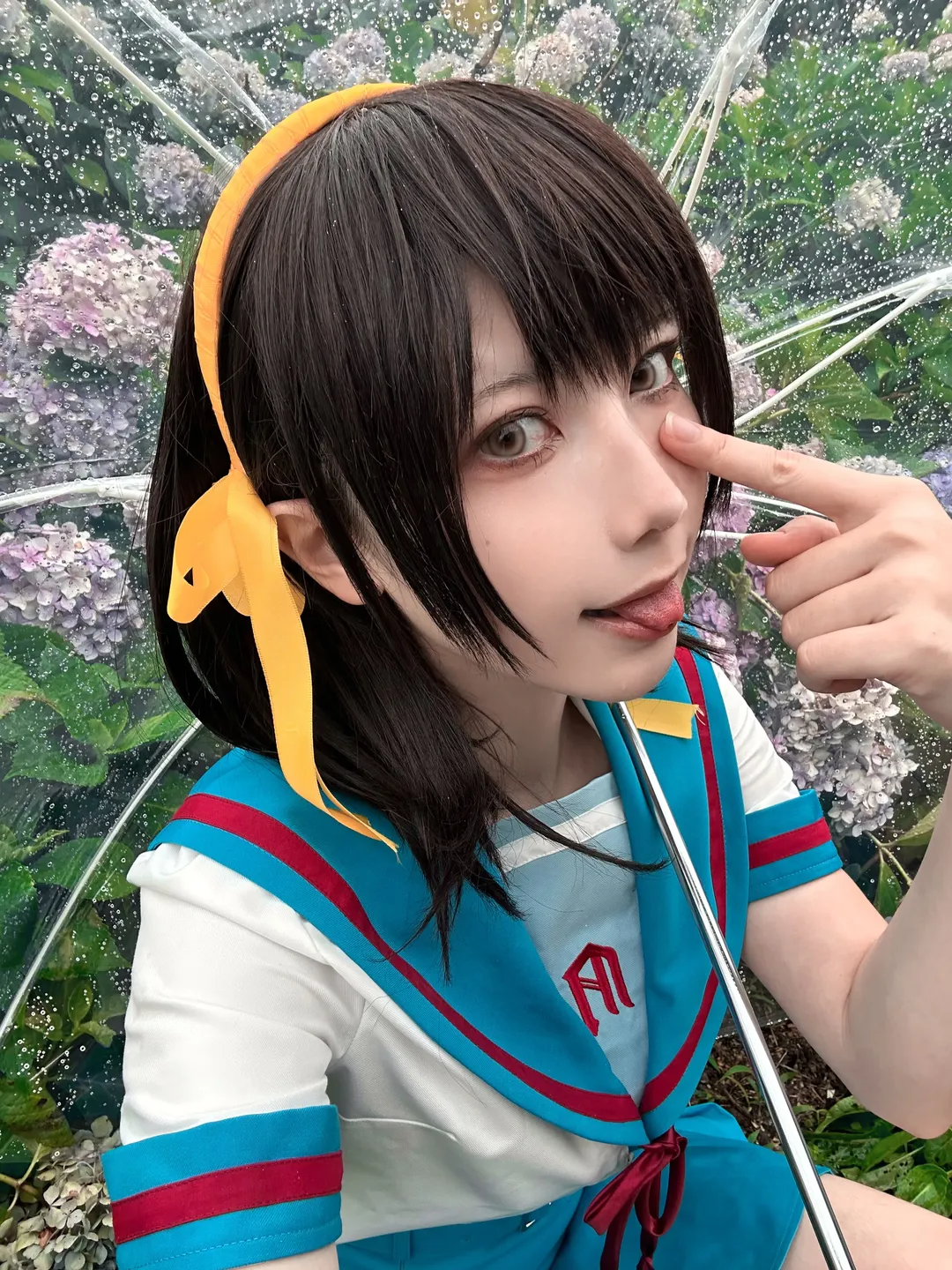 cosplay日常, 凉宫春日cos, 凉宫春日的忧郁, 绣球花写真, 雨中摄影 - 第3张
