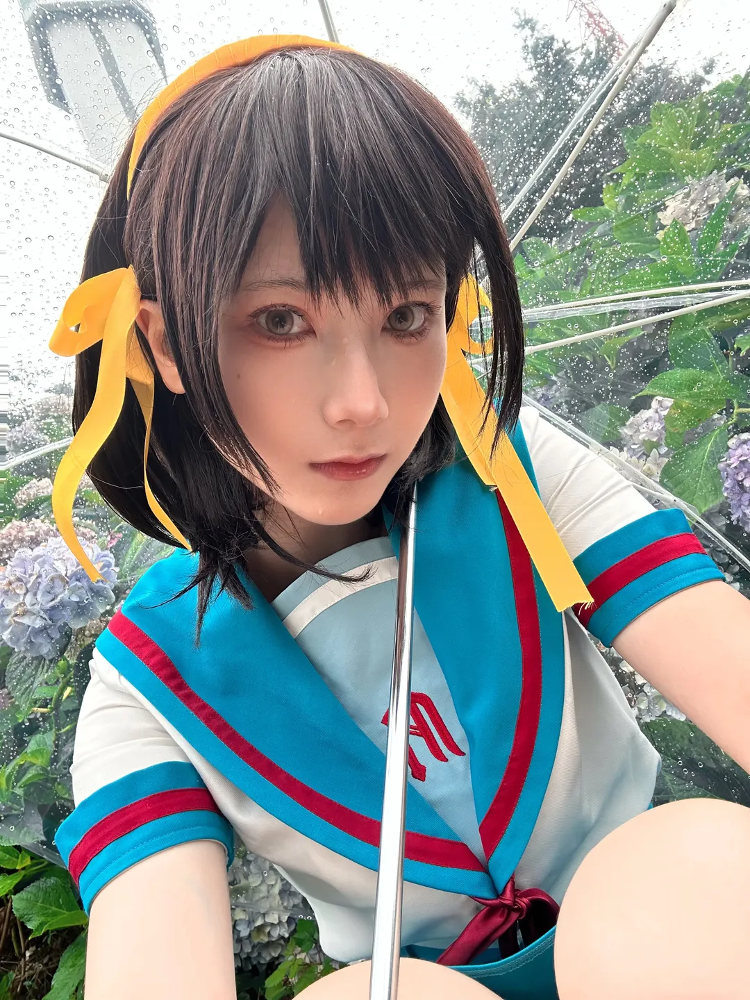 cosplay日常, 凉宫春日cos, 凉宫春日的忧郁, 绣球花写真, 雨中摄影 - 第4张