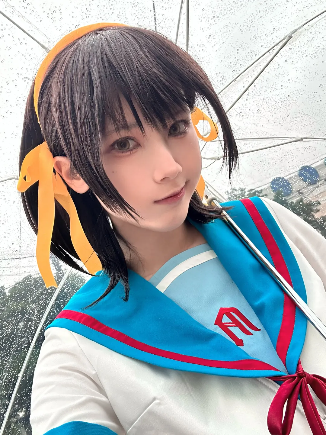 cosplay日常, 凉宫春日cos, 凉宫春日的忧郁, 绣球花写真, 雨中摄影