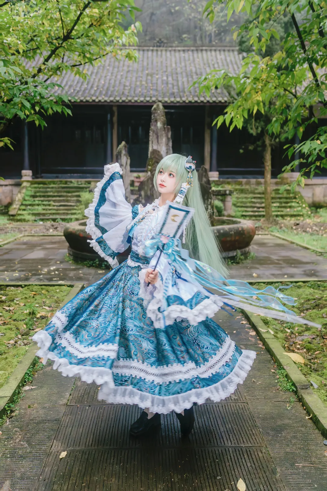 二次元摄影, 东方Project, 巫女cos, 东风谷早苗cos, 古风庭院