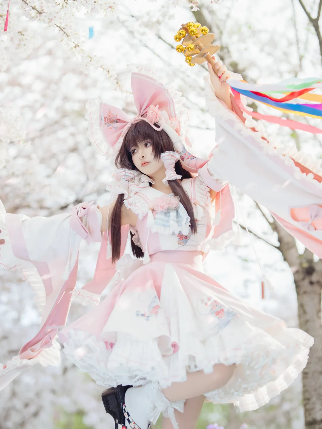 博丽灵梦cos, 东方project, 樱花外景, 春日摄影, 二次创作巫女服 - 第1张