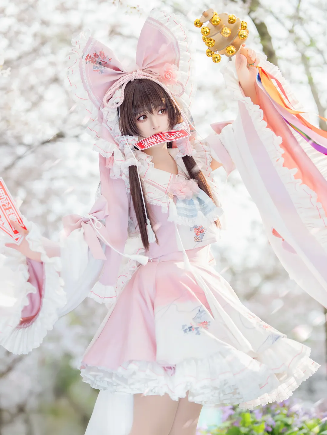 博麗靈夢cos, 東方project, 櫻花外景, 春日攝影, 二次創作巫女服