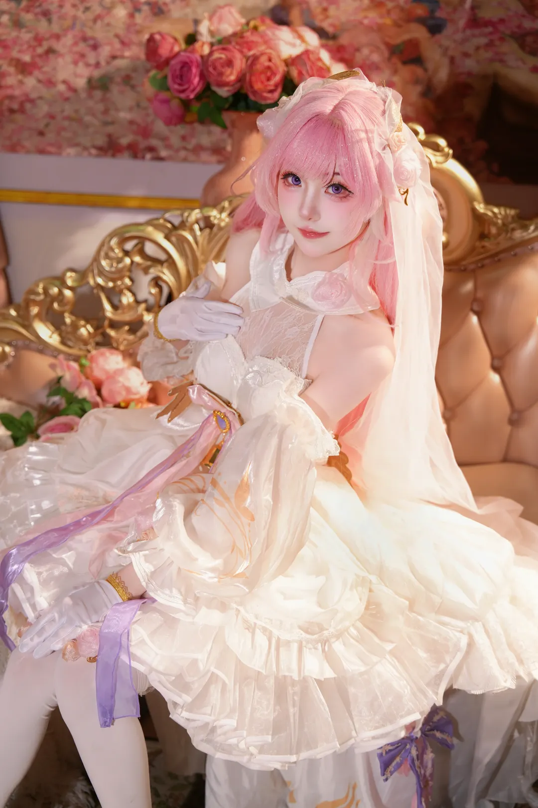 爱莉希雅cos, 崩坏3, cosplay, 粉色长发, 花嫁
