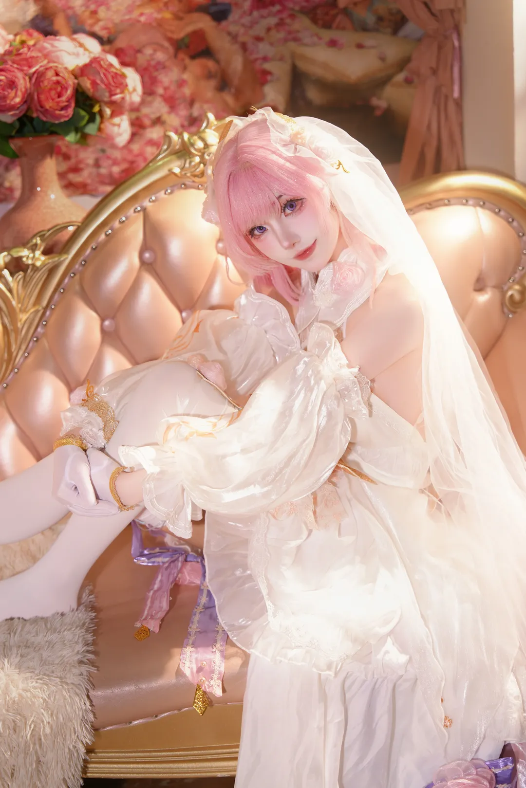 爱莉希雅cos, 崩坏3, cosplay, 粉色长发, 花嫁 - 第2张