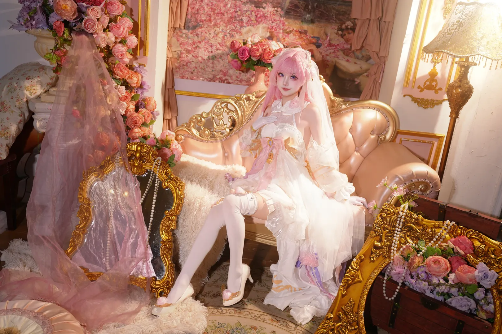 爱莉希雅cos, 崩坏3, cosplay, 粉色长发, 花嫁 - 第3张