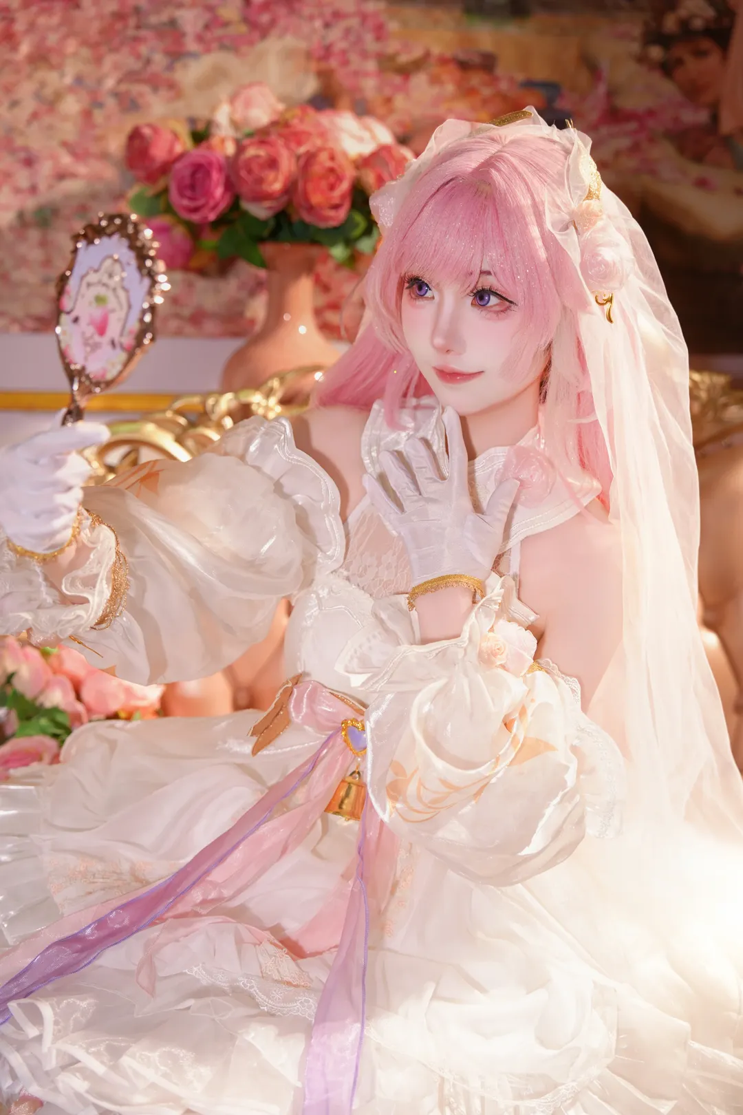 爱莉希雅cos, 崩坏3, cosplay, 粉色长发, 花嫁 - 第4张