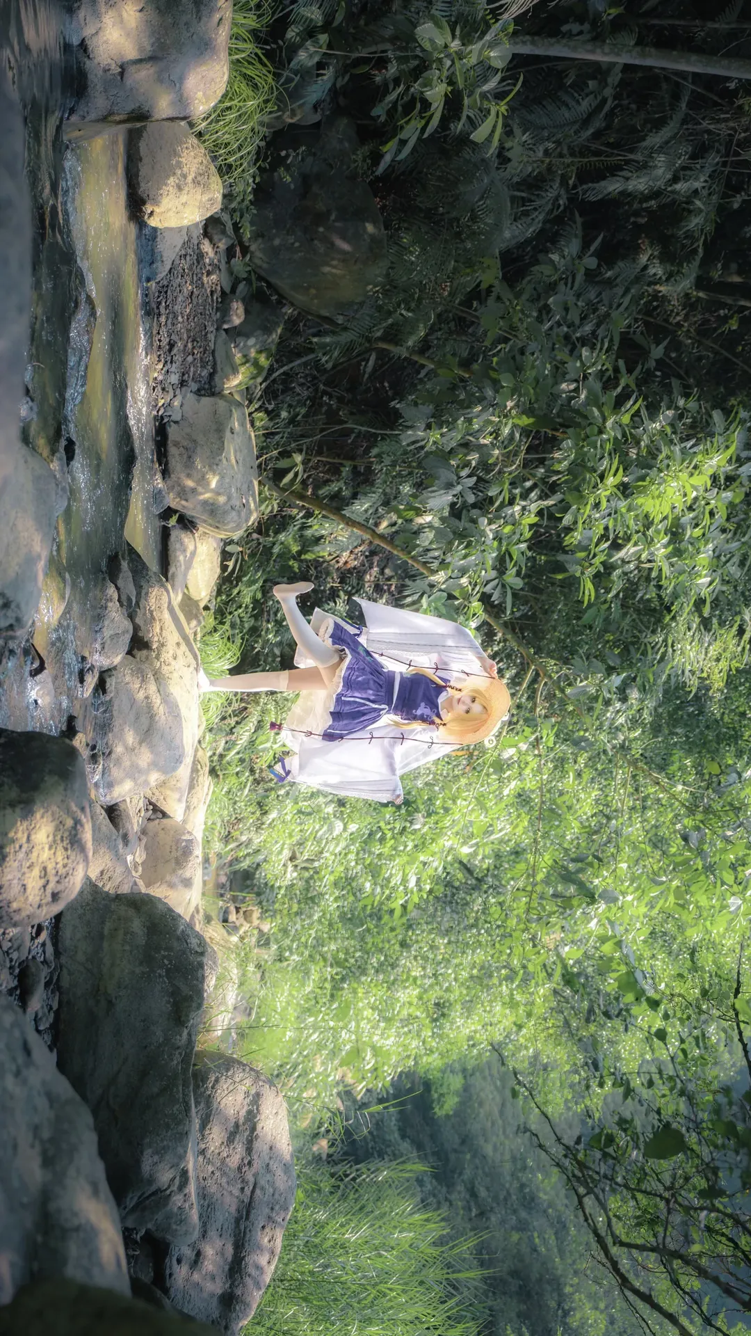Anime cosplay, Touhou Fuujinroku: Mountain of Faith, Moriya Suwako cosplay, Forest stream cosplay, Outdoor photoshoot - Image 1