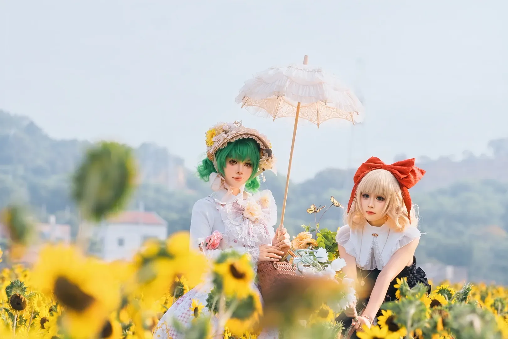 东方Project, 双人cosplay, 风见幽香cos, 向日葵花海cos, 洋装摄影 - 第3张