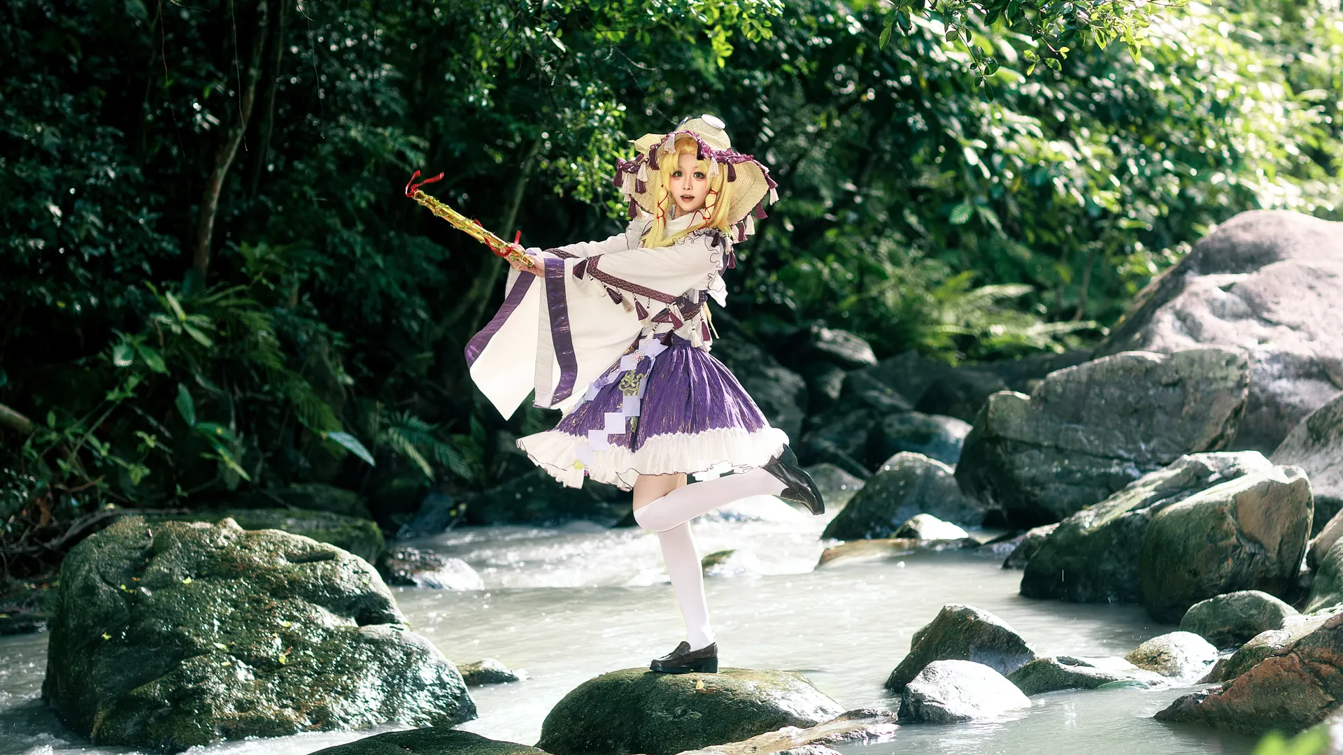 二次元撮影, 東方Project, 洩矢諏訪子 コスプレ, 外ロケコスプレ, 渓流写真