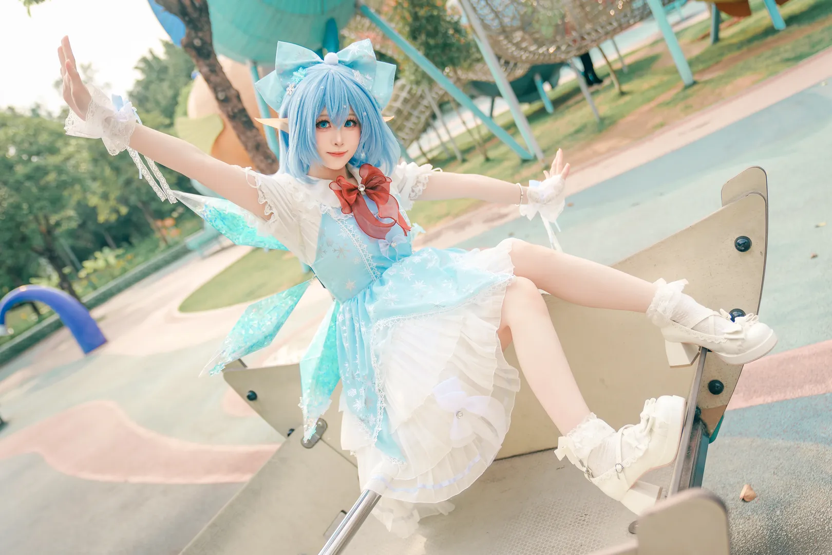 Touhou Project, Elf ears, Cirno cosplay, Amusement Park, Light blue style - Image 3