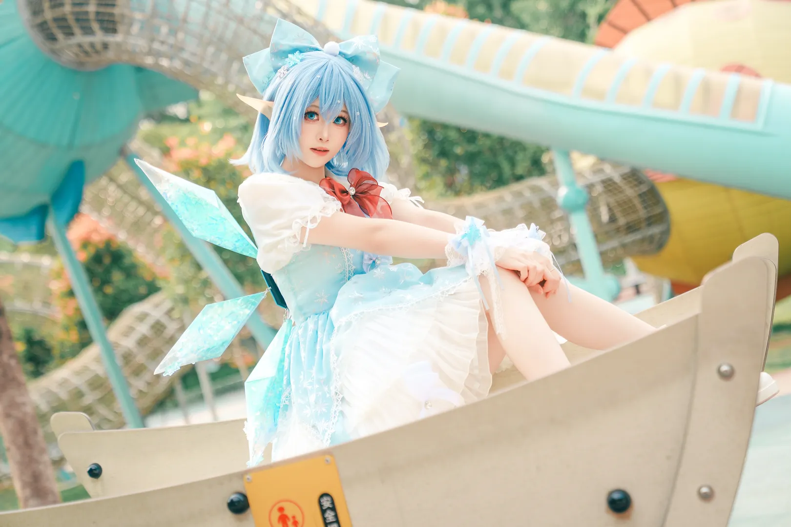 Touhou Project, Elf ears, Cirno cosplay, Amusement Park, Light blue style - Image 4