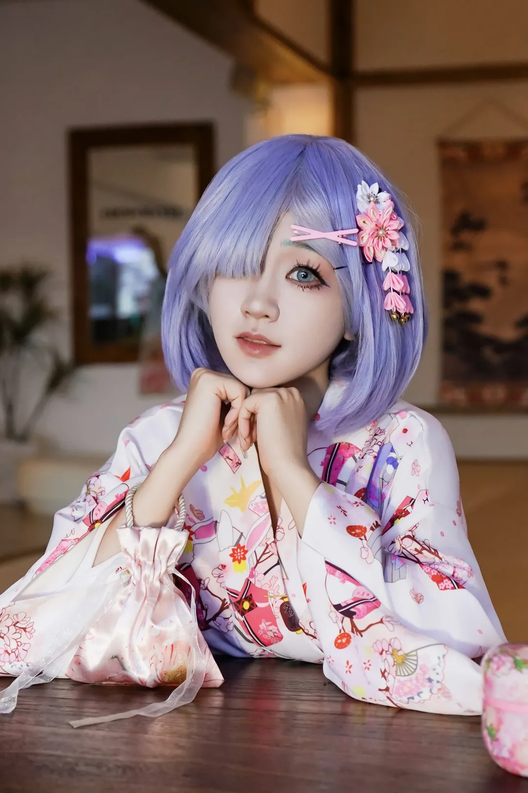 2D Cosplay, Rem Cosplay, Cherry blossom season, Re:Zero − Starting Life in Another World, Yukata outfit - Image 2