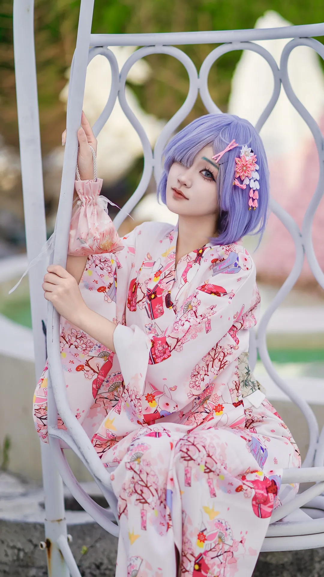2D Cosplay, Rem Cosplay, Cherry blossom season, Re:Zero − Starting Life in Another World, Yukata outfit - Image 3