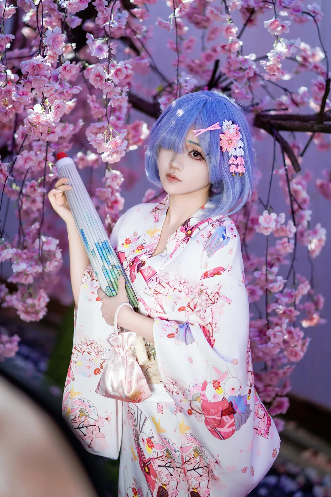 2D Cosplay, Rem Cosplay, Cherry blossom season, Re:Zero − Starting Life in Another World, Yukata outfit - Image 4