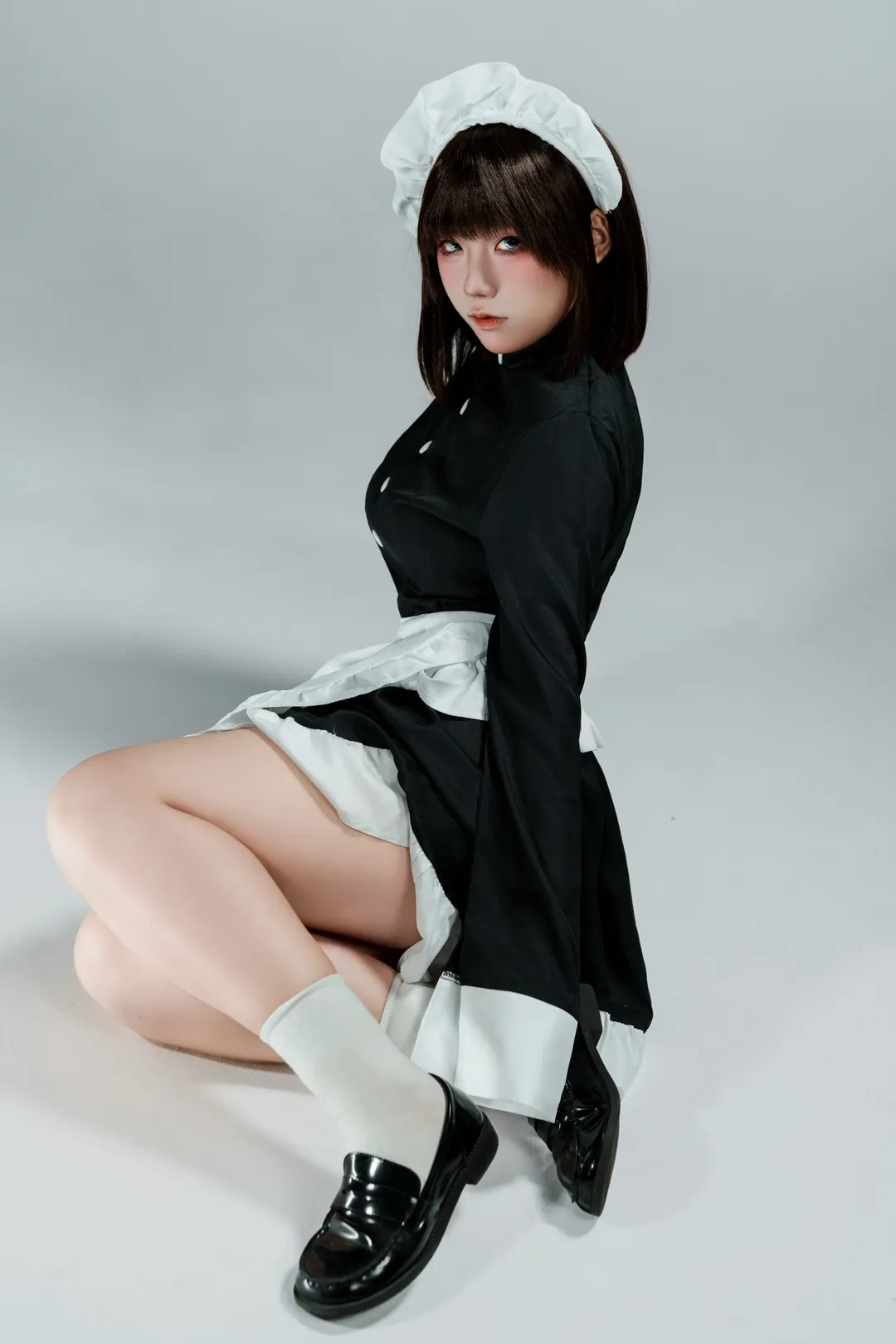 Roleplay, Maid outfit, Studio portrait, Tsubaki Rurikawa cosplay, Botsuraku Kizoku Rurikawa Tsubaki