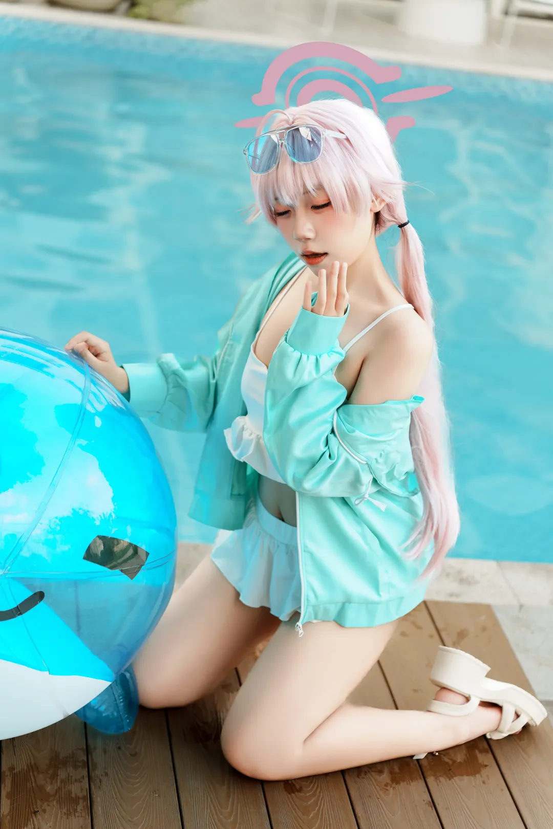 Blue Archive, Outdoor photography, Takanashi Hoshino cosplay, Swimsuit cosplay, Anime-style fashion