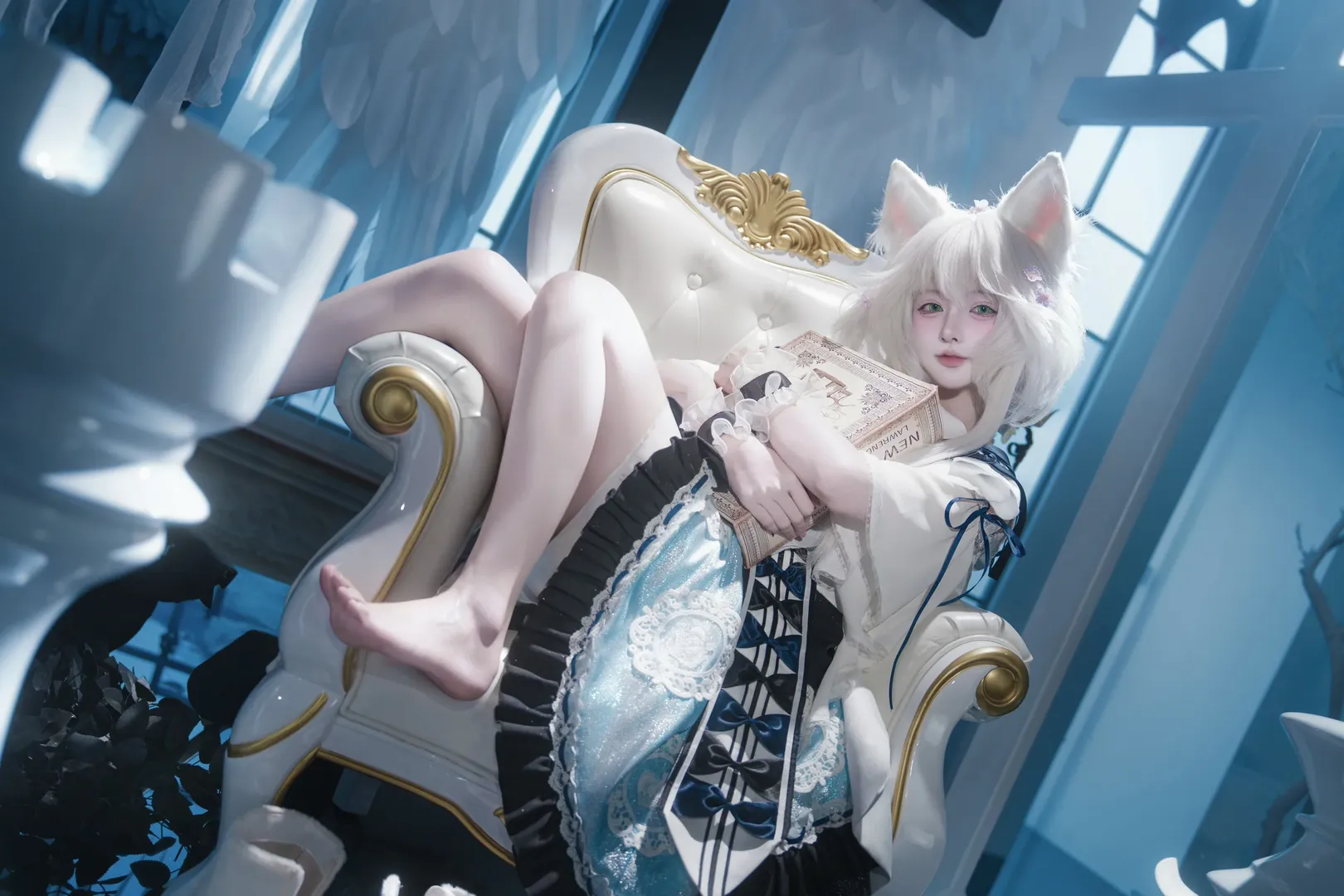 二次元コスプレ, アークナイツ, ロスモンティスコスプレ, 白髪猫耳, コスプレ写真