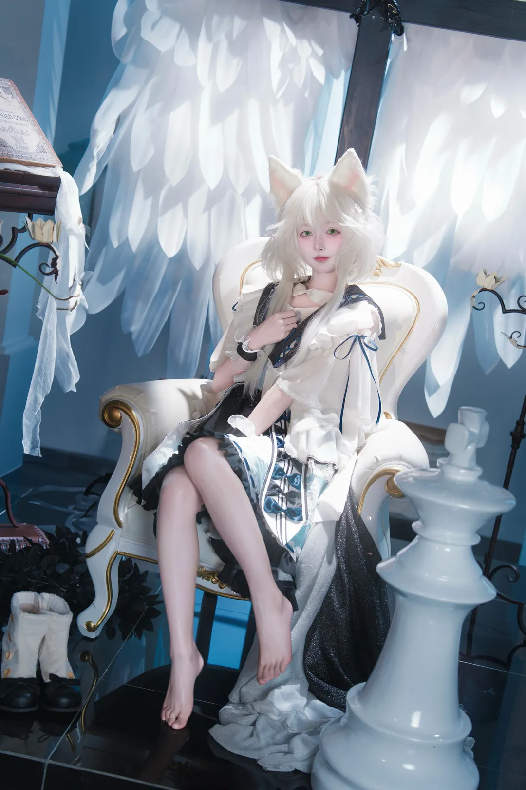 二次元cosplay, 明日方舟, 迷迭香cos, 白毛猫耳, 角色扮演写真 - 第3张