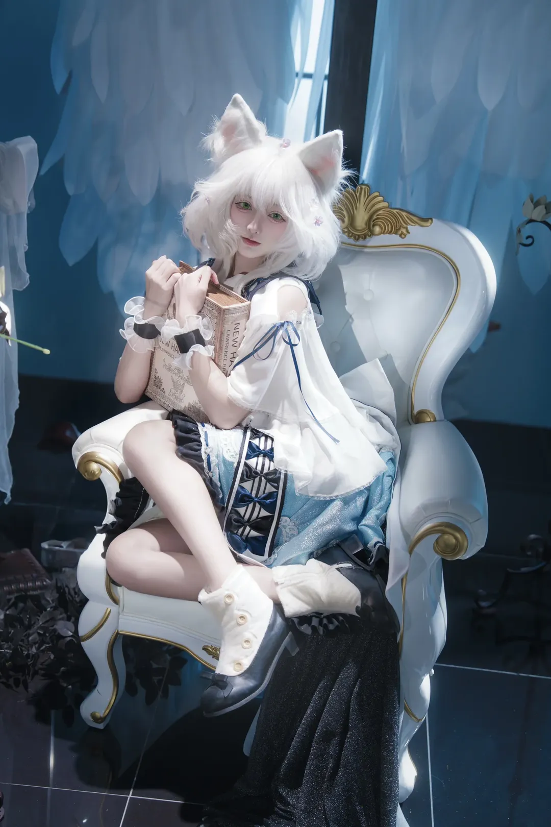 二次元cosplay, 明日方舟, 迷迭香cos, 白毛猫耳, 角色扮演写真 - 第5张