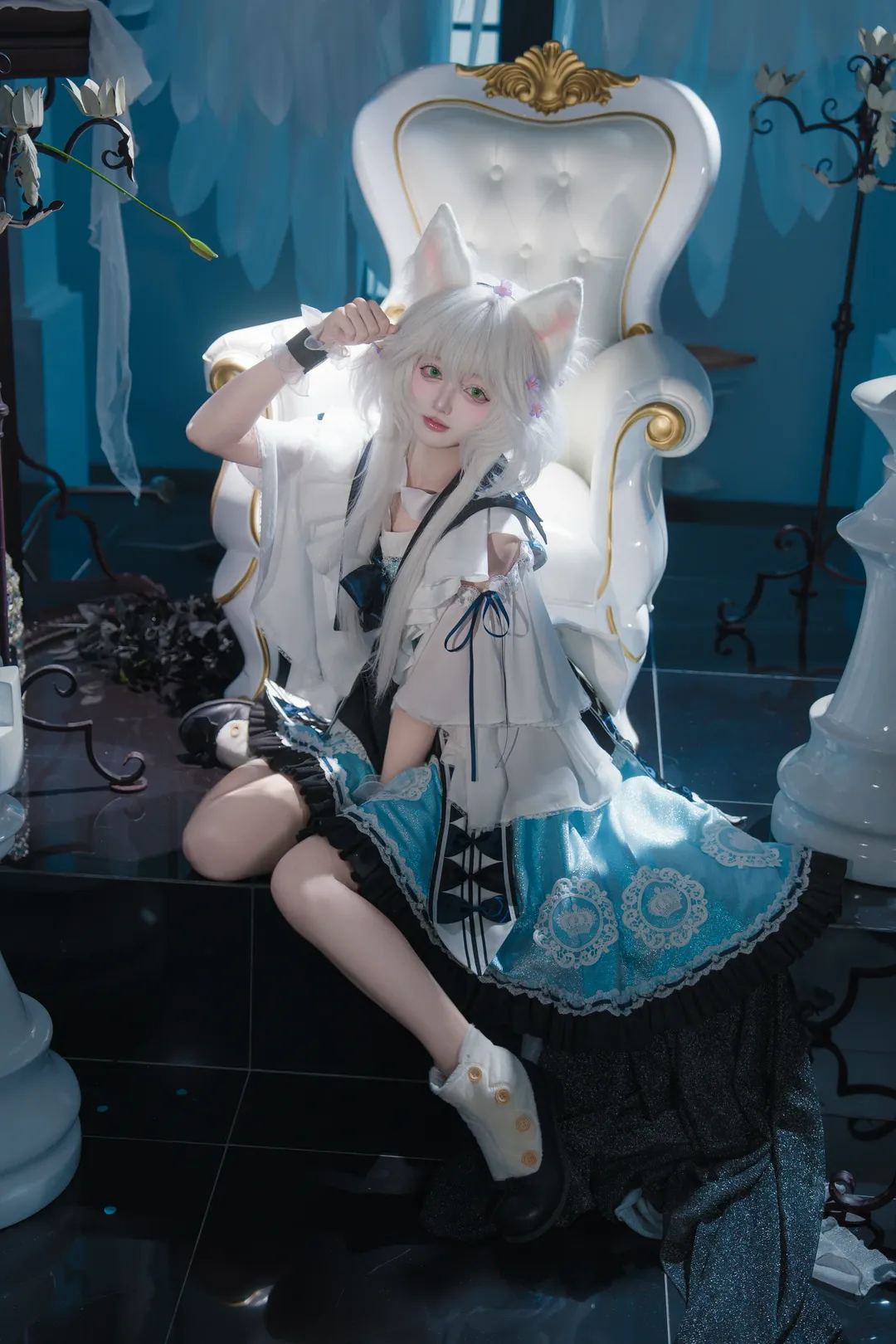 二次元cosplay, 明日方舟, 迷迭香cos, 白毛猫耳, 角色扮演写真 - 第8张