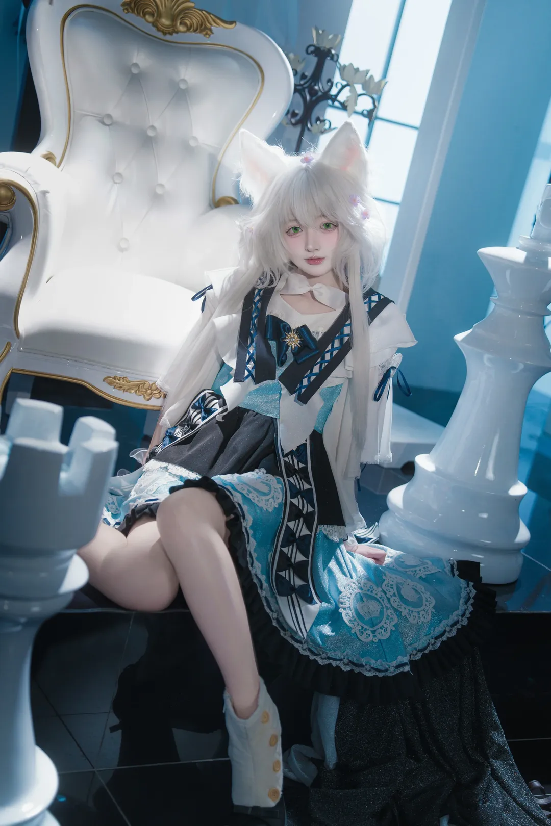 二次元cosplay, 明日方舟, 迷迭香cos, 白毛猫耳, 角色扮演写真 - 第9张