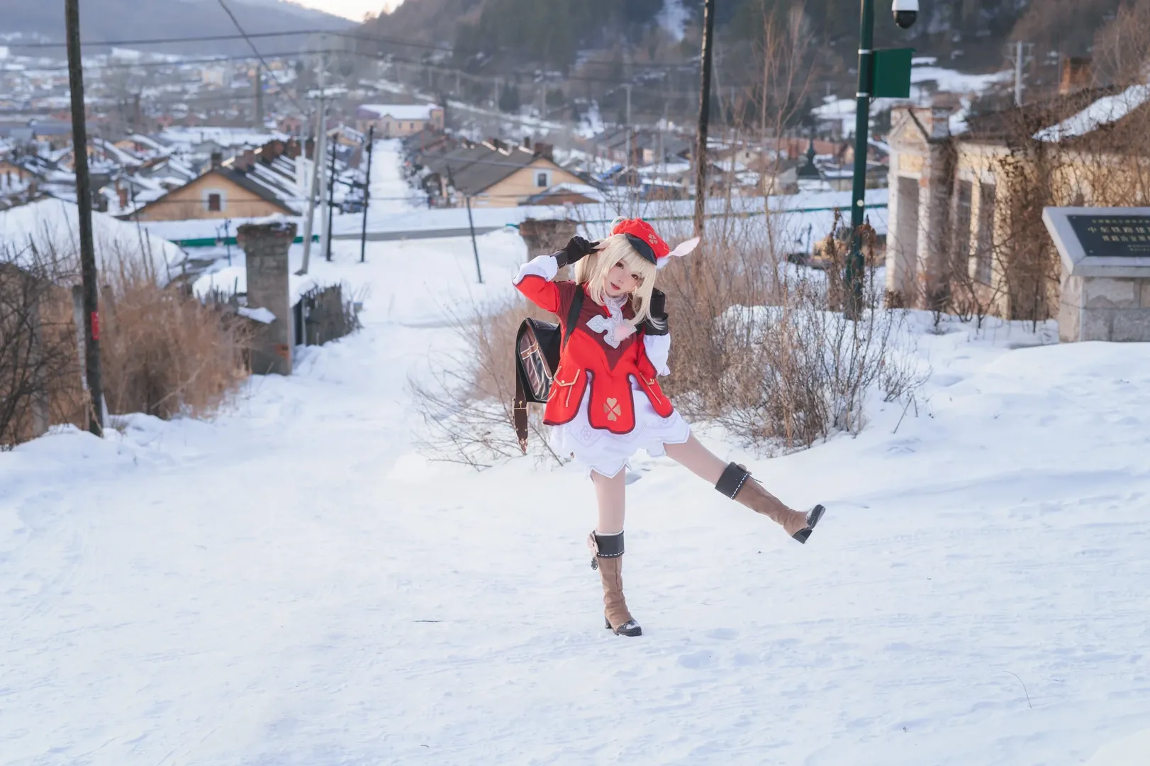 原神, 可莉cos, 冬日摄影, cosplay穿搭, 雪地外景