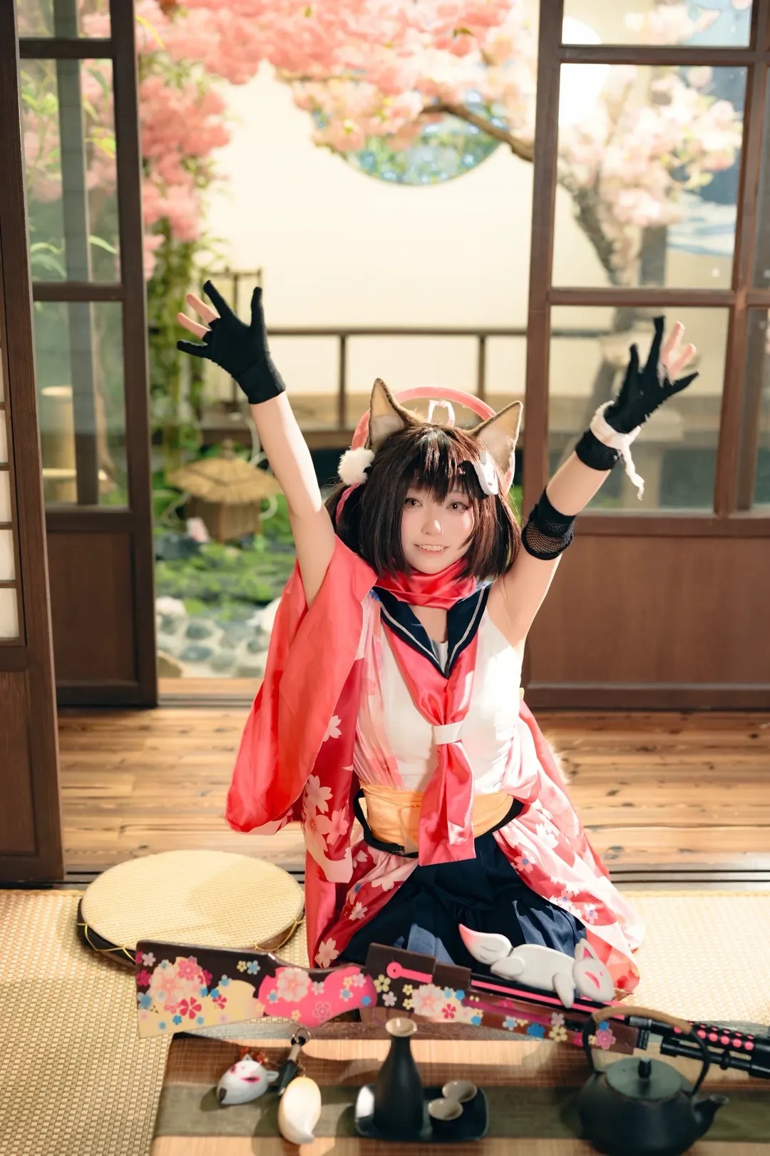 ブルーアーカイブ, 庭撮影, 獣耳ファッション, 久田イズナ コスプレ, 和風要素