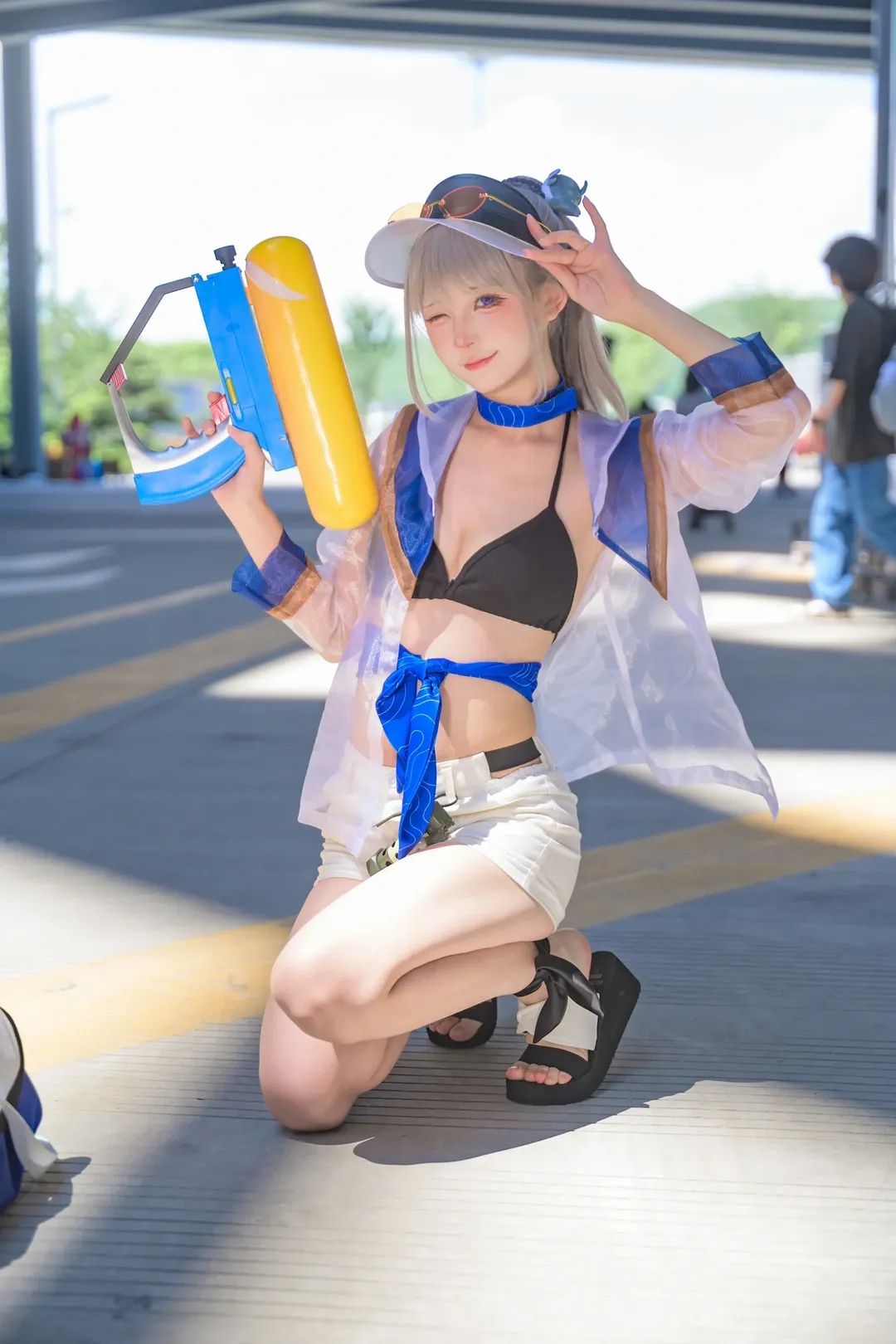 Convention photos, Energetic girl, Outdoor anime convention, Summer cosplay, Water gun photoshoot