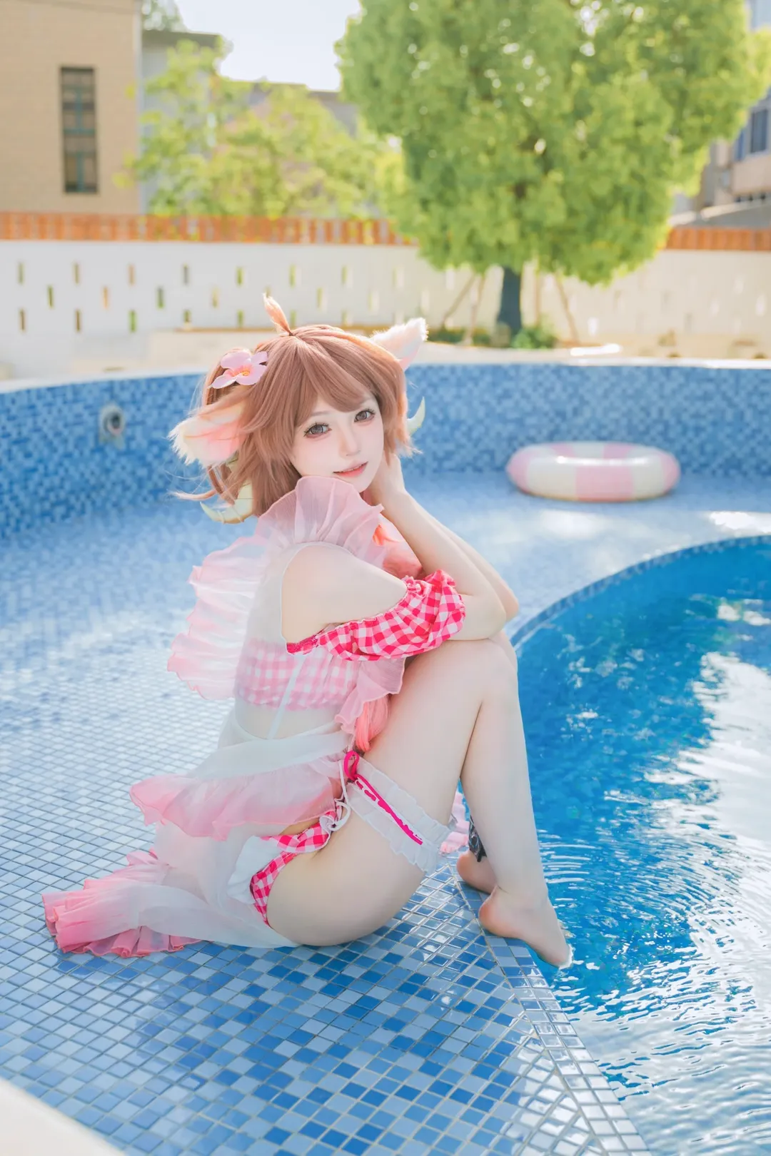 明日方舟, 泳装cosplay, 夏日写真, 艾雅法拉cos, 兽耳娘 - 第3张