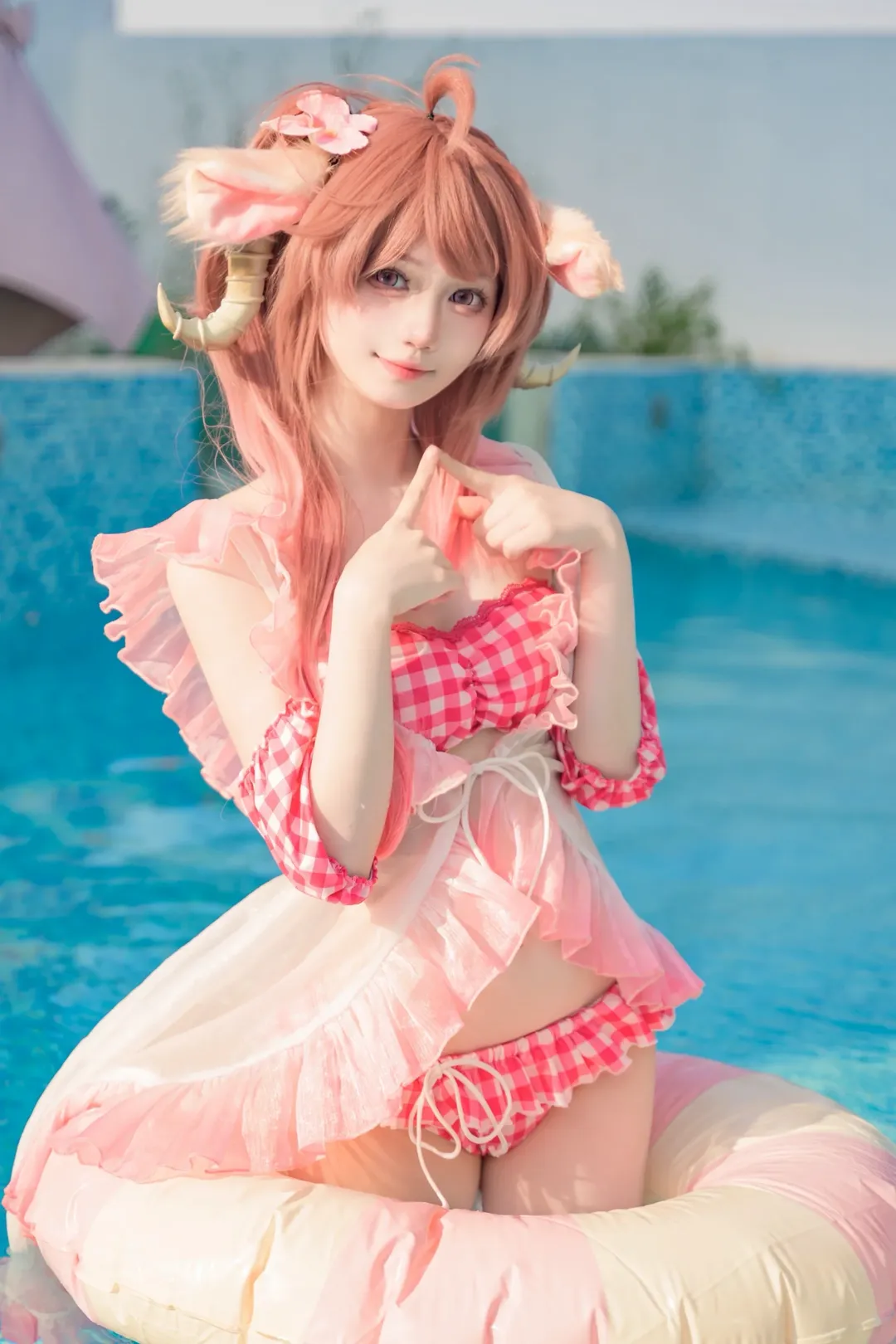 明日方舟, 泳装cosplay, 夏日写真, 艾雅法拉cos, 兽耳娘 - 第4张