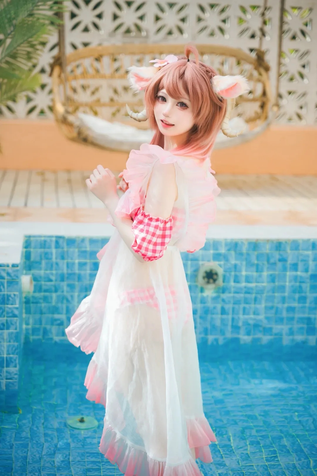明日方舟, 泳装cosplay, 夏日写真, 艾雅法拉cos, 兽耳娘