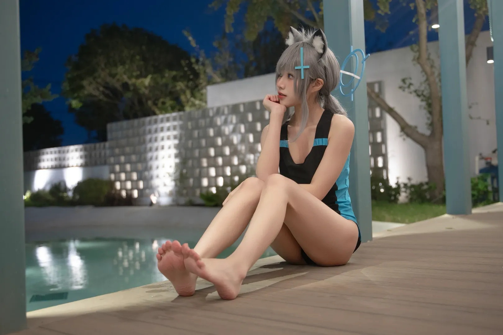 蔚蓝档案, 二次元cosplay, 砂狼白子cos, 泳装写真, 夏日清凉 - 第12张