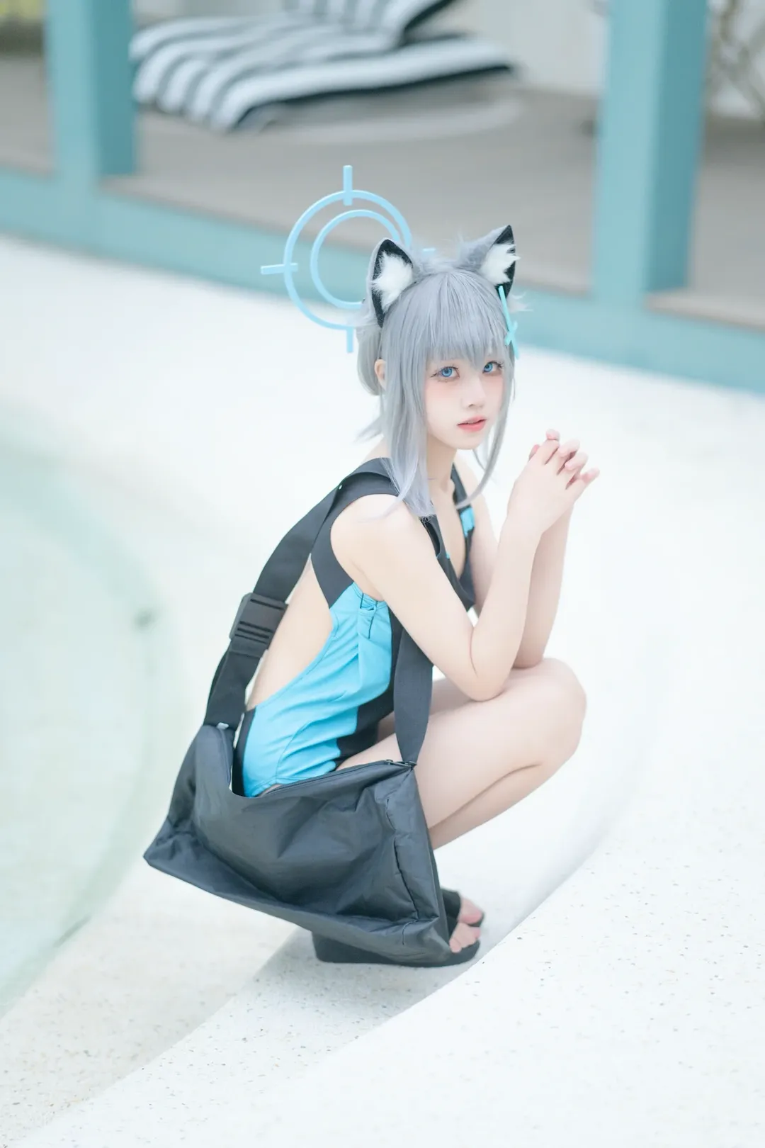 蔚蓝档案, 二次元cosplay, 砂狼白子cos, 泳装写真, 夏日清凉 - 第2张