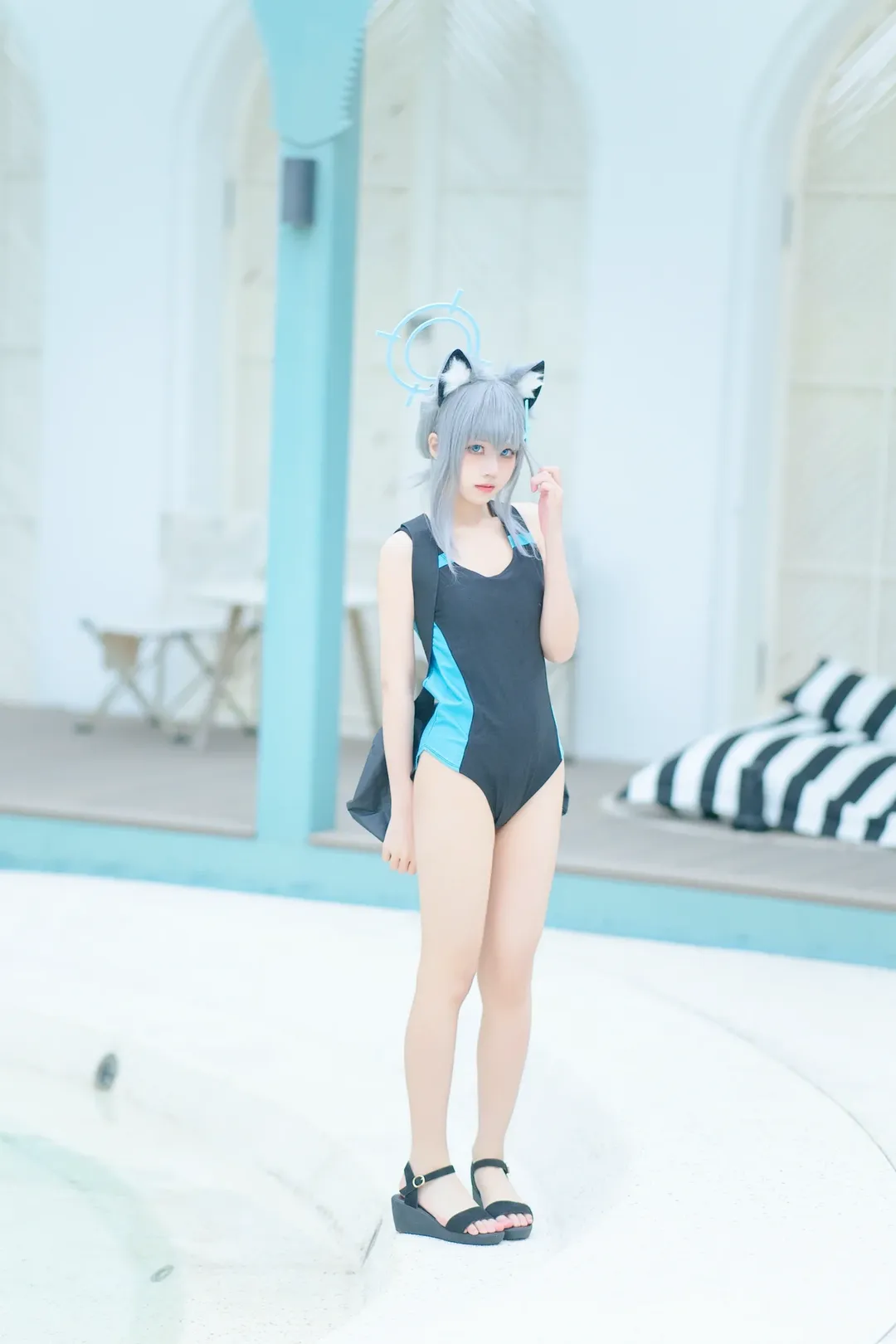 蔚蓝档案, 二次元cosplay, 砂狼白子cos, 泳装写真, 夏日清凉 - 第5张