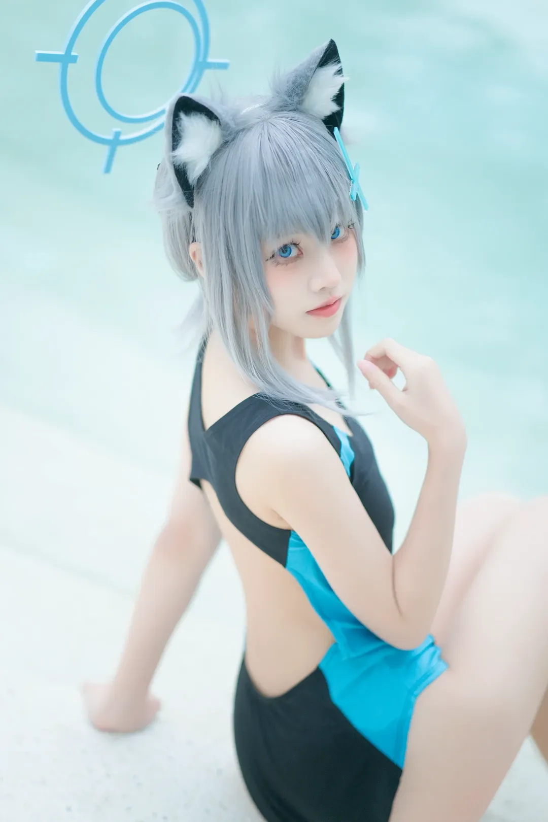 蔚蓝档案, 二次元cosplay, 砂狼白子cos, 泳装写真, 夏日清凉 - 第6张
