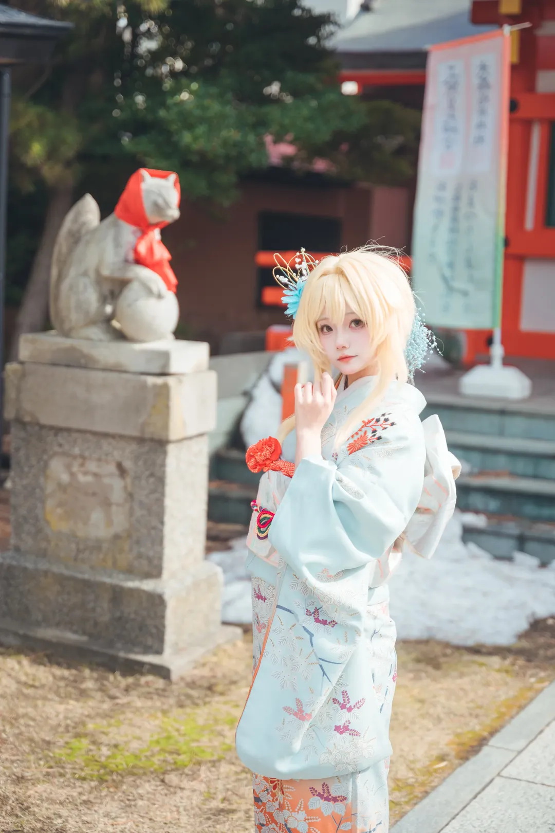 和风cosplay, 原神cosplay, 北海道摄影, 函馆神社, 冬日外景