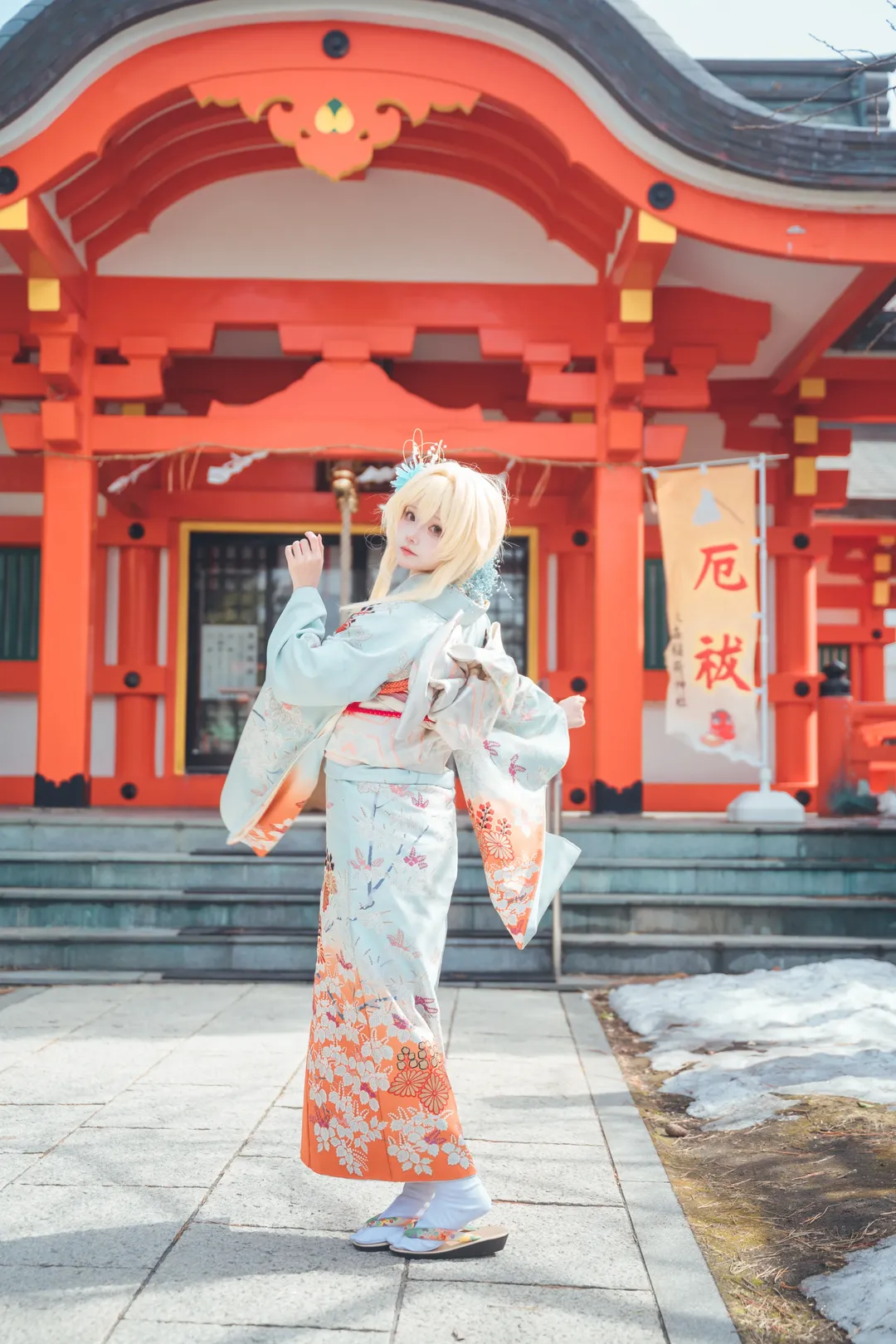 Japanese style cosplay, Genshin Impact cosplay, Hokkaido photography, Hakodate Shrine, Winter outdoor shoot - Image 10