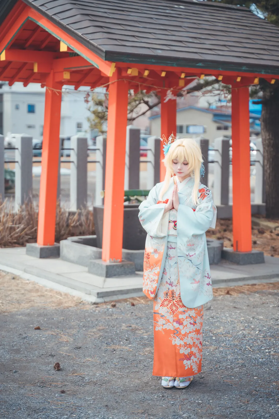 Japanese style cosplay, Genshin Impact cosplay, Hokkaido photography, Hakodate Shrine, Winter outdoor shoot - Image 6