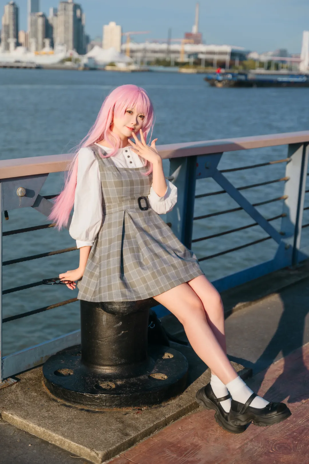 JK制服, 粉色假发, BanG Dream!, 千早爱音cos, 户外人像摄影 - 第10张
