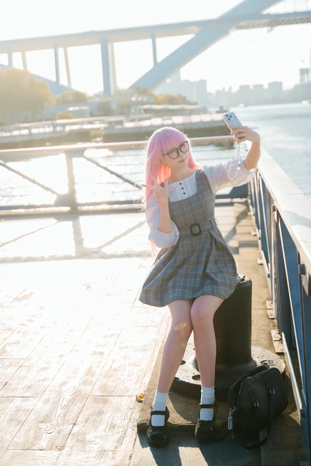 JK制服, 粉色假发, BanG Dream!, 千早爱音cos, 户外人像摄影 - 第2张