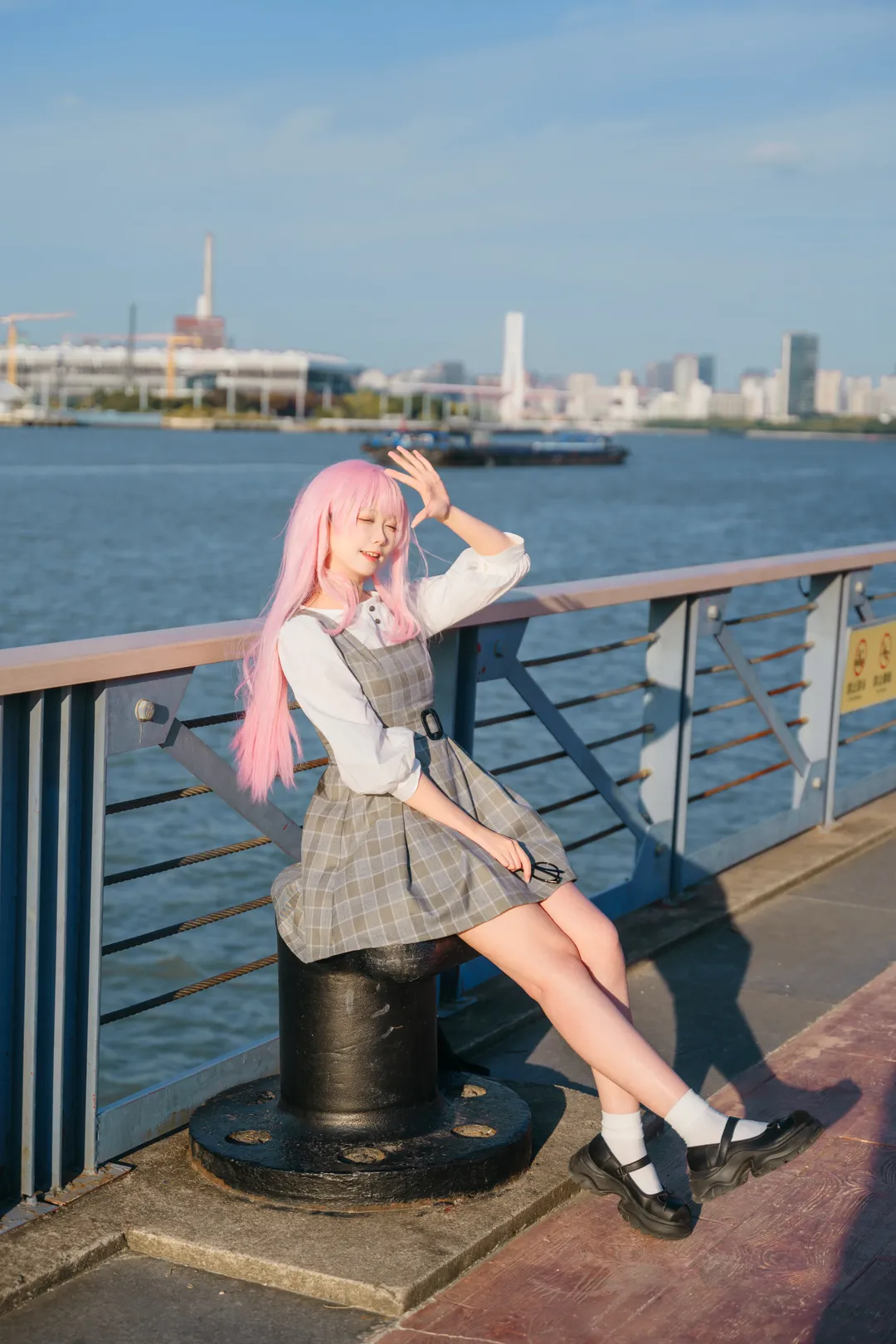 JK制服, 粉色假发, BanG Dream!, 千早爱音cos, 户外人像摄影 - 第5张